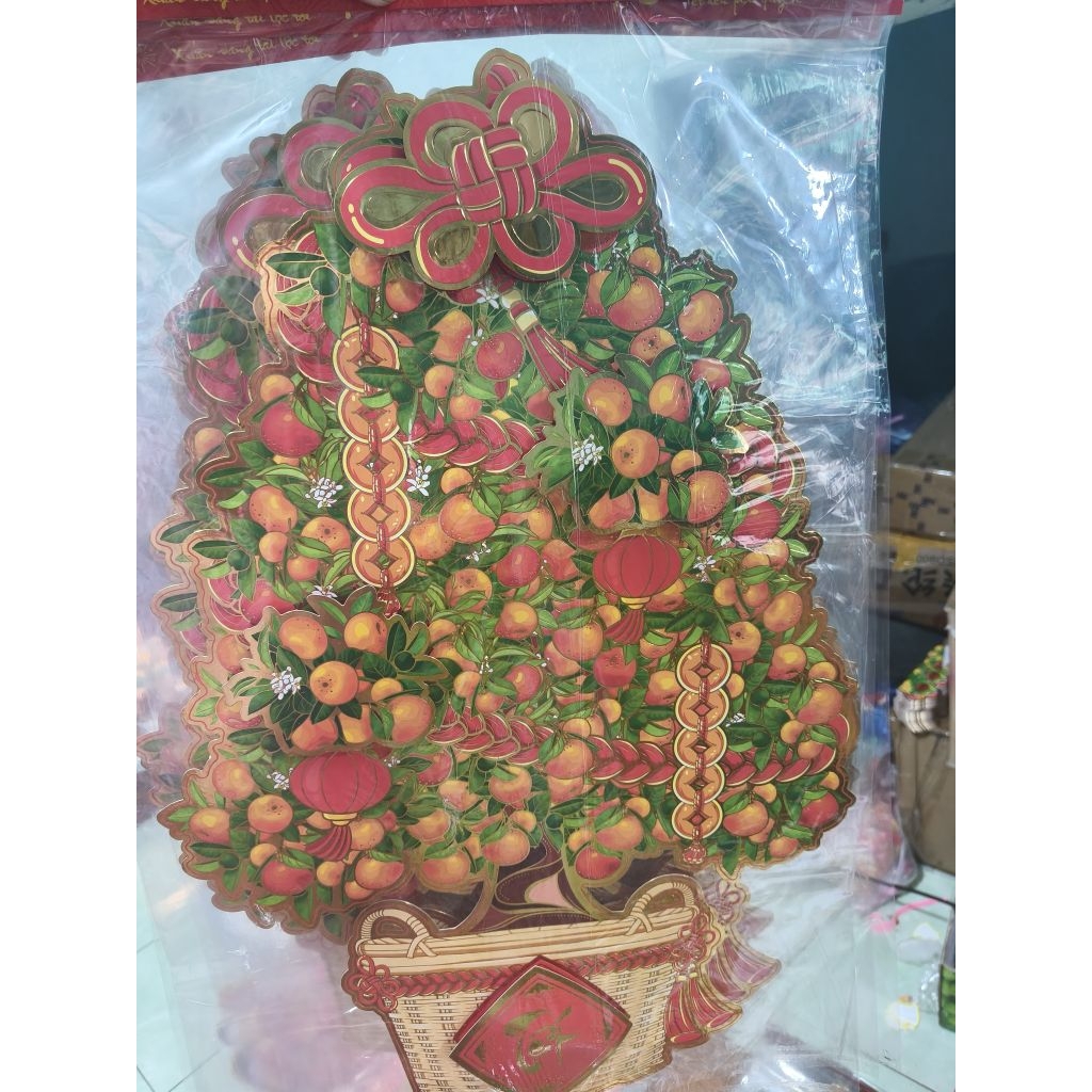 Chậu mai , đào giấy ép kim ( tặng băng keo)