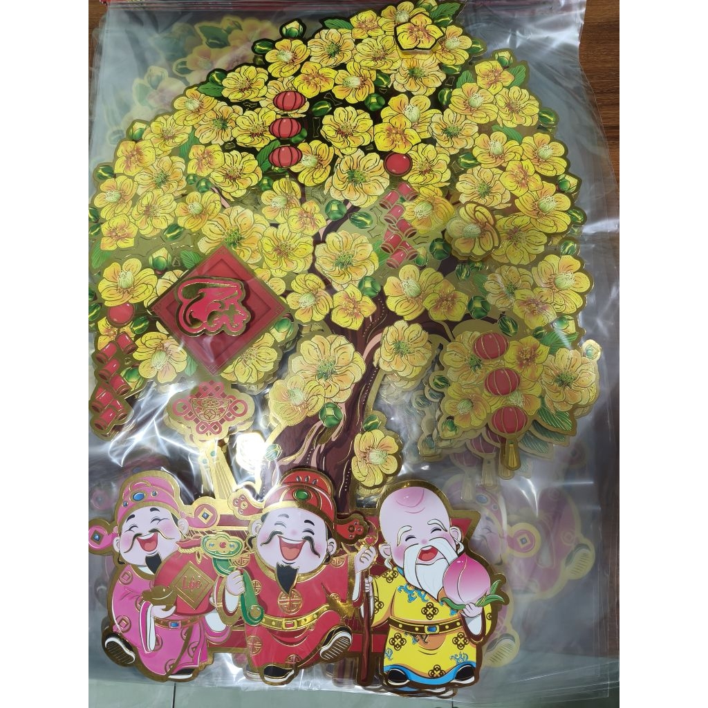 Chậu mai , đào giấy ép kim ( tặng băng keo)