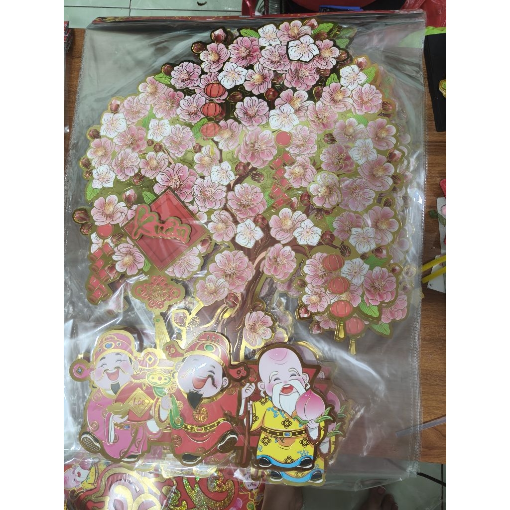 Chậu mai , đào giấy ép kim ( tặng băng keo)