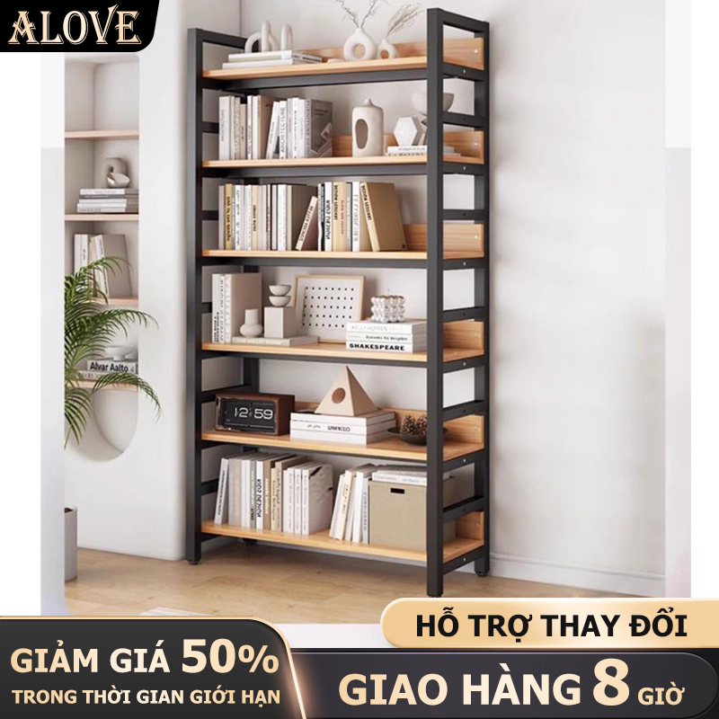 Kệ sách đứng sàn khung sắt gỗ nhiều tầng để đồ gia đình phòng khách kệ lưu trữ đơn giản hiện đại