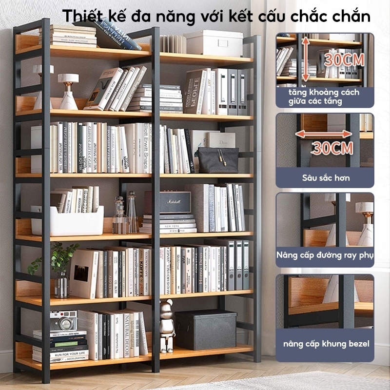 Kệ sách đứng sàn khung sắt gỗ nhiều tầng để đồ gia đình phòng khách kệ lưu trữ đơn giản hiện đại | BigBuy360 - bigbuy360.vn