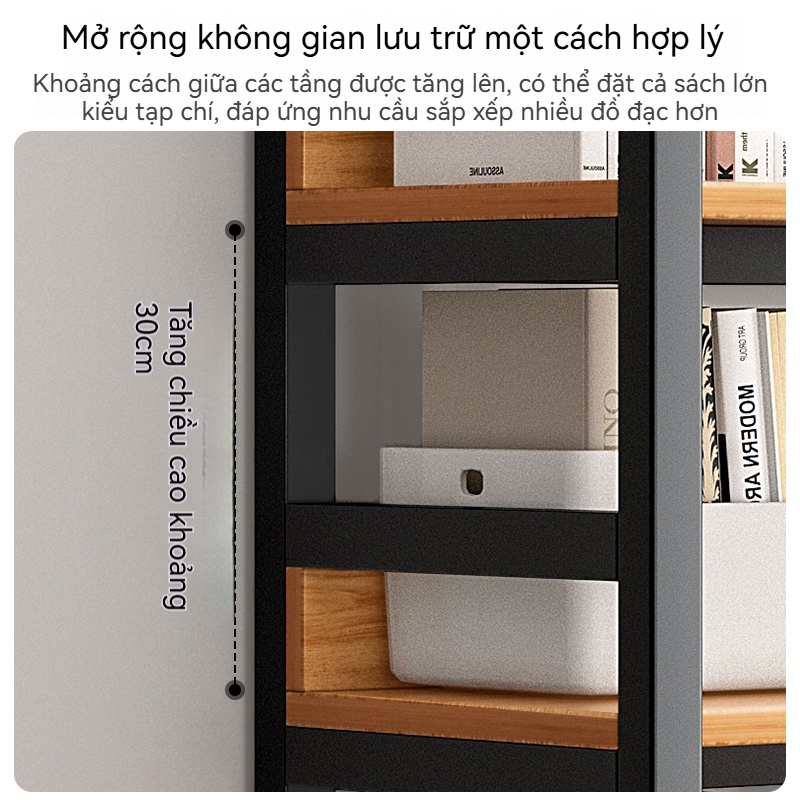 Kệ sách đứng sàn khung sắt gỗ nhiều tầng để đồ gia đình phòng khách kệ lưu trữ đơn giản hiện đại | BigBuy360 - bigbuy360.vn