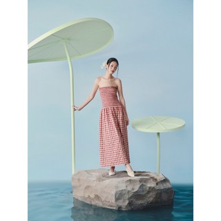 Đầm OLV cúp ngực Maxi nhún chun co giãn thoải mái Striped Cup Maxi Dress nhiều màu caro trẻ trung