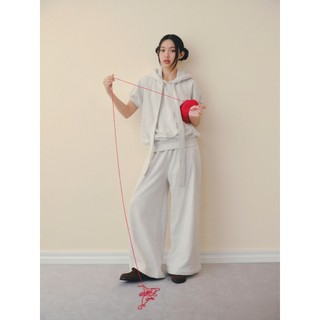 Áo khoác OLV hoodie tay ngắn trẻ trung năng động Gray Hooded Drawstring Top phù hợp thường ngày