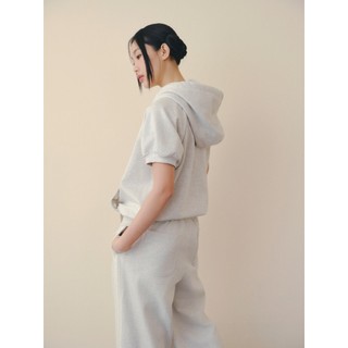 Áo khoác OLV hoodie tay ngắn trẻ trung năng động Gray Hooded Drawstring Top phù hợp thường ngày