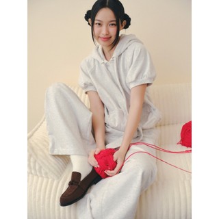 Áo khoác OLV hoodie tay ngắn trẻ trung năng động Gray Hooded Drawstring Top phù hợp thường ngày