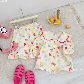 Bộ đồ bé gái cotton áo cổ lá sen viền, quần lưng thun mềm AZB573 – Họa tiết dễ thương
