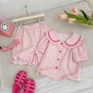 Bộ đồ bé gái cotton áo cổ lá sen viền, quần lưng thun mềm AZB573 – Họa tiết dễ thương