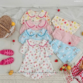 Bộ đồ bé gái cotton áo cổ lá sen viền, quần lưng thun mềm AZB573 – Họa tiết dễ thương