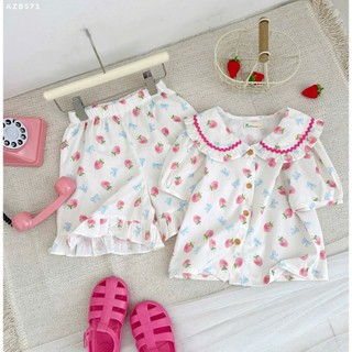 Bộ đồ bé gái cotton áo cổ lá sen viền, quần lưng thun mềm AZB573 – Họa tiết dễ thương
