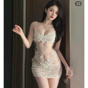 Váy 2 dây trong suốt xuyên thấu chất voan ren mềm mát gợi cảm
