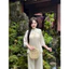 Set Đồ Lam Cho Nữ Áo Voan Tơ Hoa Đào Phối Cúc Nơ Ngọc Tiểu Thư | Đồ Lam An Nhiên