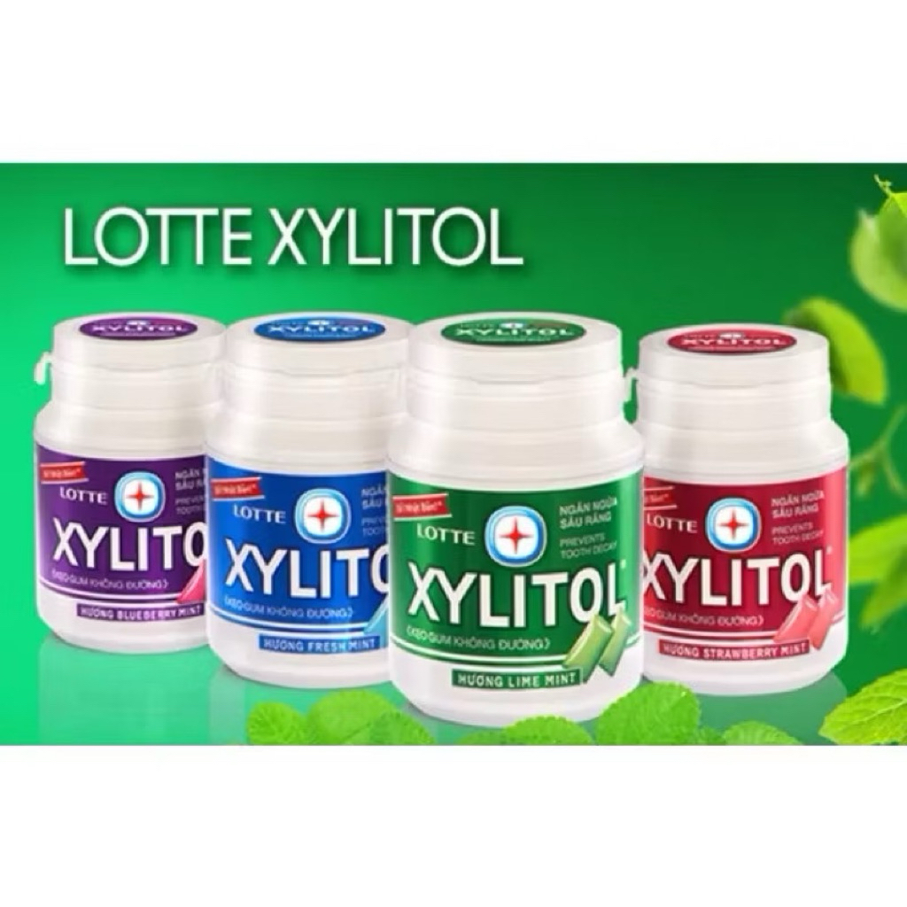 Kẹo Cao Su XYLITOL Không Đường Chính Hãng LOTTE Đủ 4 Vị Ngăn Ngừa Vi Khuẩn Sâu Răng Hũ 58g