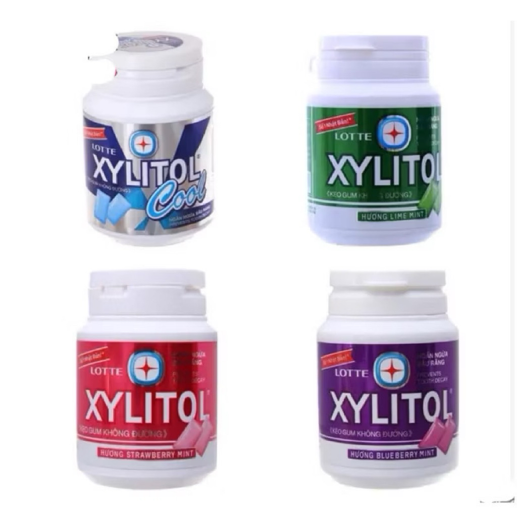 Kẹo Cao Su XYLITOL Không Đường Chính Hãng LOTTE Đủ 4 Vị Ngăn Ngừa Vi Khuẩn Sâu Răng Hũ 58g