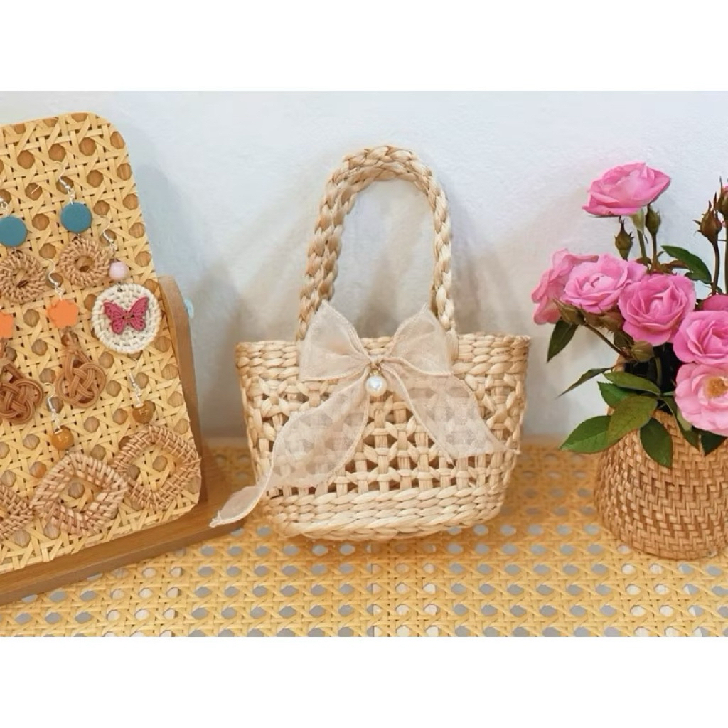 Túi cói cho Bé và Mẹ chụp hình đi chơi, chụp hình decor trang trí phong cách Vintage đẹp