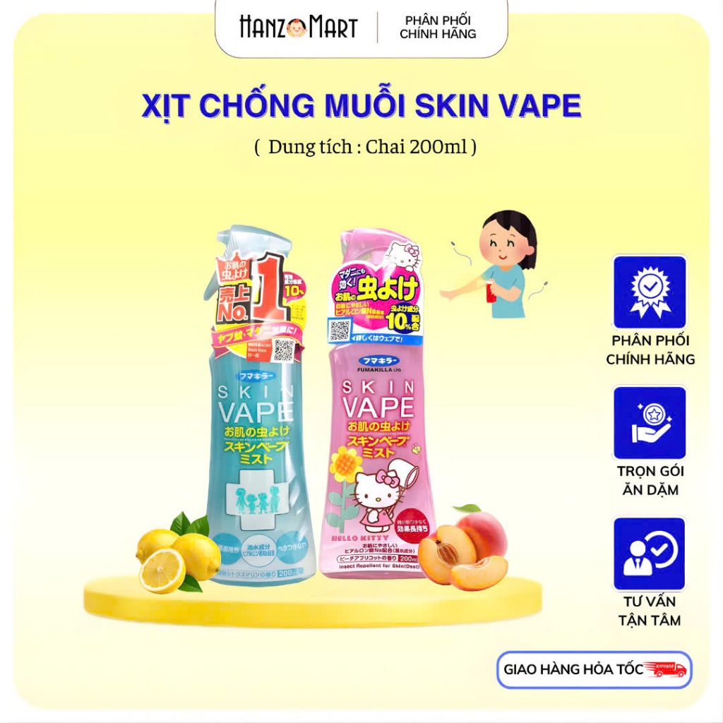 Xịt chống muỗi và côn trùng Skin Vape Nhật Bản 200ml 🌸 Chống muỗi cho bé và người lớn - hanzo2009