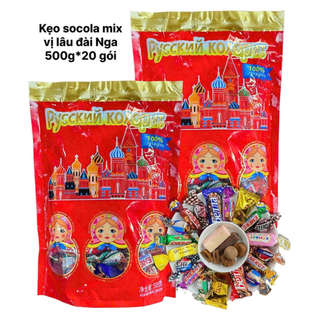 Kẹo socola Nga túi 500g, kẹo tết, Chocolate mix vị nhiều loại, Sô cô La ...