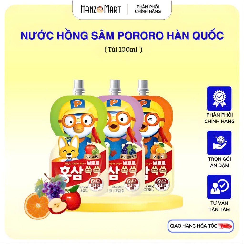 Nước hồng sâm trái cây pororo đủ vị cho bé 100ml [ Date Mới Nhất ] - hanzo2009