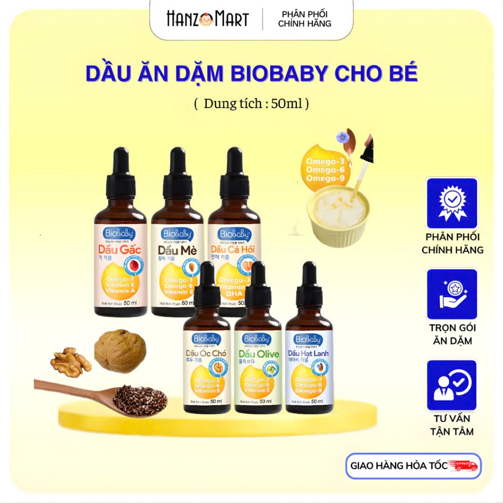 Dầu ăn dặm BioBaby 100% nguyên chất từ thiên nhiên cho bé từ 6M+
