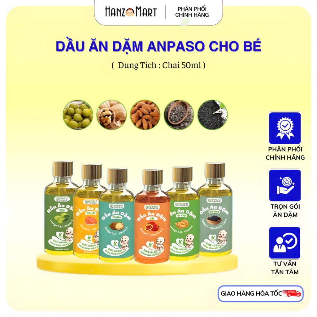 Dầu Ăn Dặm Cho Bé Anpaso Giúp Cải Thiện Biếng Ăn 50ml - Dầu Thực Vật Bổ Sung DHA Cho Bé Phát Triển Trí Não