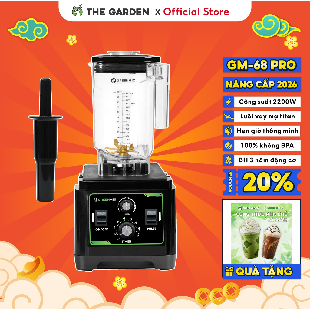 Máy xay sinh tố công nghiệp THE GARDEN x GREENMIX công suất 2200W, Bảo hành chính hãng 36 th