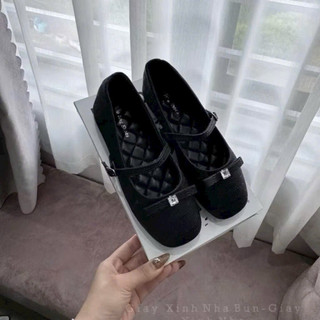 Giày bệt quai cài nơ ngang gắn hạt đá vuông HD75 ( phom rộng)