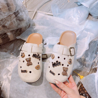 Dép sục da lộn kèm sticker tự gắn theo ý thích ( phom nhỏ mua tăng 1 sz)