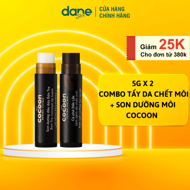 COMBO Tẩy da chết môi cafe và Son dưỡng dầu dừa Cocoon - giúp đôi môi căng mọng