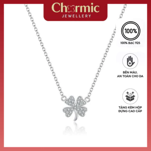 Dây chuyền bạc S925 Chormic, vòng cổ cỏ 4 lá đính đá bạc 925, vòng cổ nữ, trang sức bạc