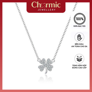 Dây chuyền bạc S925 Chormic, vòng cổ cỏ 4 lá đính đá bạc 925, vòng cổ nữ, trang sức bạc