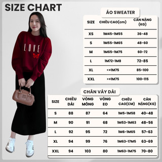 Set Bộ Nỉ Nữ Thu Đông CHEPOL Cổ Tròn, In Chữ LOVE, Chất Nỉ Nhung Cao Cấp ( Áo Sweater Đỏ Đô + Chân Váy Suông )-CP_17908