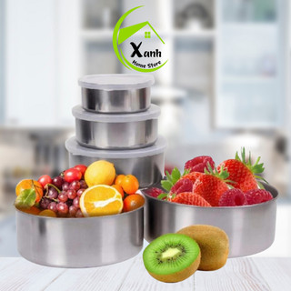 Set 5 Bát Inox Bảo Quản Thực Phẩm Có Nắp Đậy GD37 - Bát Inox Có Nắp Đậy Silicon Đựng Thực Phẩm