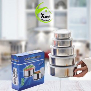 Set 5 Bát Inox Bảo Quản Thực Phẩm Có Nắp Đậy GD37 - Bát Inox Có Nắp Đậy Silicon Đựng Thực Phẩm
