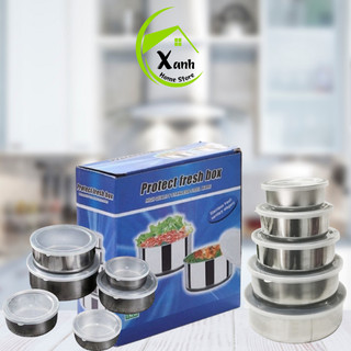 Set 5 Bát Inox Bảo Quản Thực Phẩm Có Nắp Đậy GD37 - Bát Inox Có Nắp Đậy Silicon Đựng Thực Phẩm