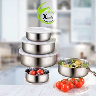 Set 5 Bát Inox Bảo Quản Thực Phẩm Có Nắp Đậy GD37 - Bát Inox Có Nắp Đậy Silicon Đựng Thực Phẩm