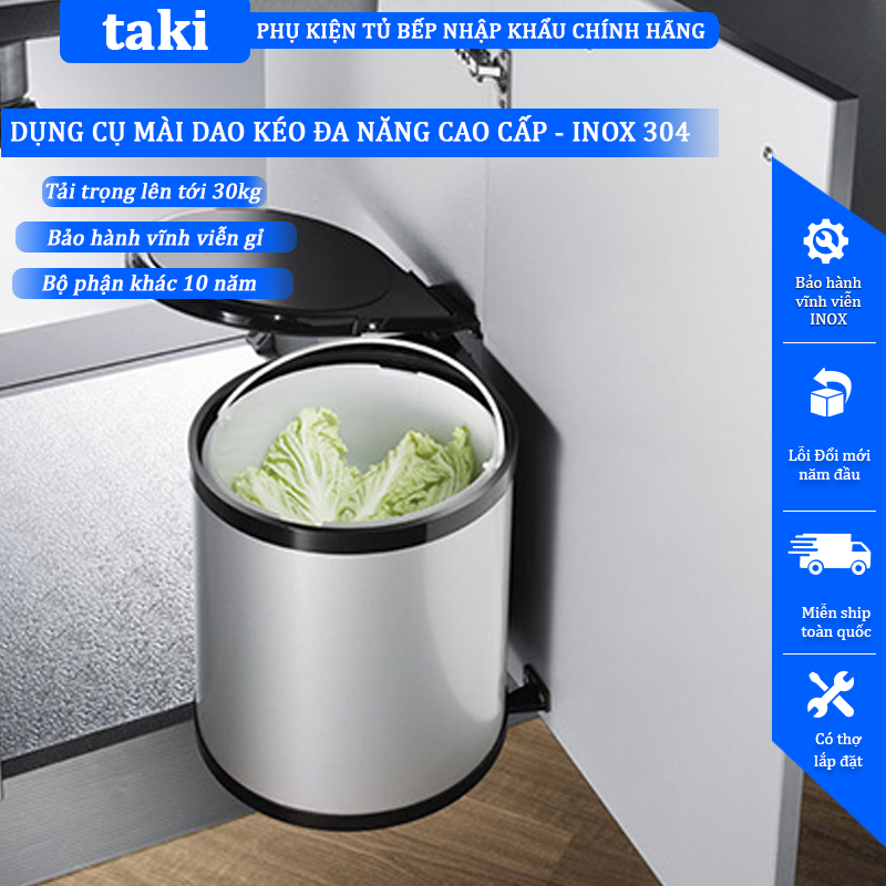 Thùng Rác Tròn Gắn Cánh TAKI CAO CẤP, Thùng Rác Tủ Bếp - Bọc INOX 304 ...