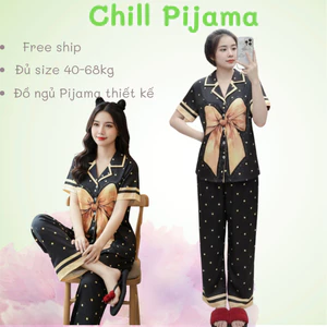 Bộ Đồ Mặc Nhà Pijama Quần Dài Áo Dài Lụa Cát In Họa Tiết Xinh Đủ Size 40kg-68kg