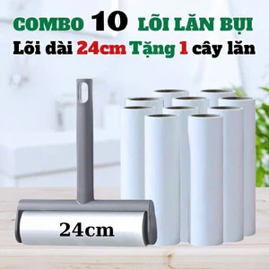 Cây lăn bụi COMBO 10 lõi keo dài 10cm và 16 cm TẶNG 1 cây lăn (màu ngẫu nhiên) phủi bụi quần áo ghế sofa chăn mền giường