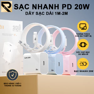 RII Bộ Sạc Nhanh PD 20w Cáp sạc 1M/2M cho IP x xsmax 11 12 13 14 15 16 17pro max promax plus Bảo Hành Đổi Mới 12 Tháng