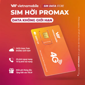 Siêu Sim HỜI PROMAX Vietnamobile DATA KHÔNG GIỚI HẠN + 30 Phút Gọi Ngoại Mạng + Miễn Phí Gọi Nội Mạng. Dùng Theo Khu Vực