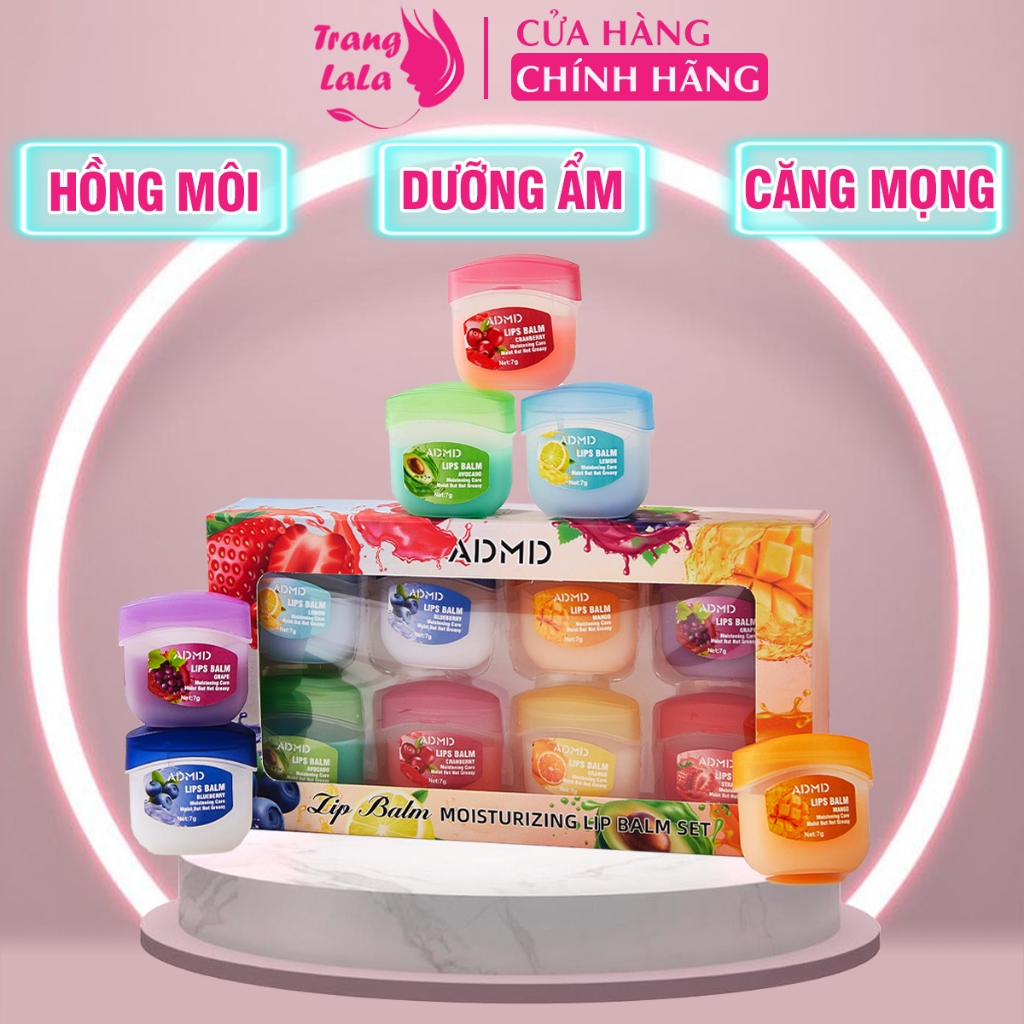 COMBO 8 HỘP Sáp Dưỡng Ẩm Môi và Toàn Thân Vaseline ADMD hương Trái Cây Dịu Ngọt, Son Dưỡng Hồng Môi, Nứt Nẻ Thâm Môi