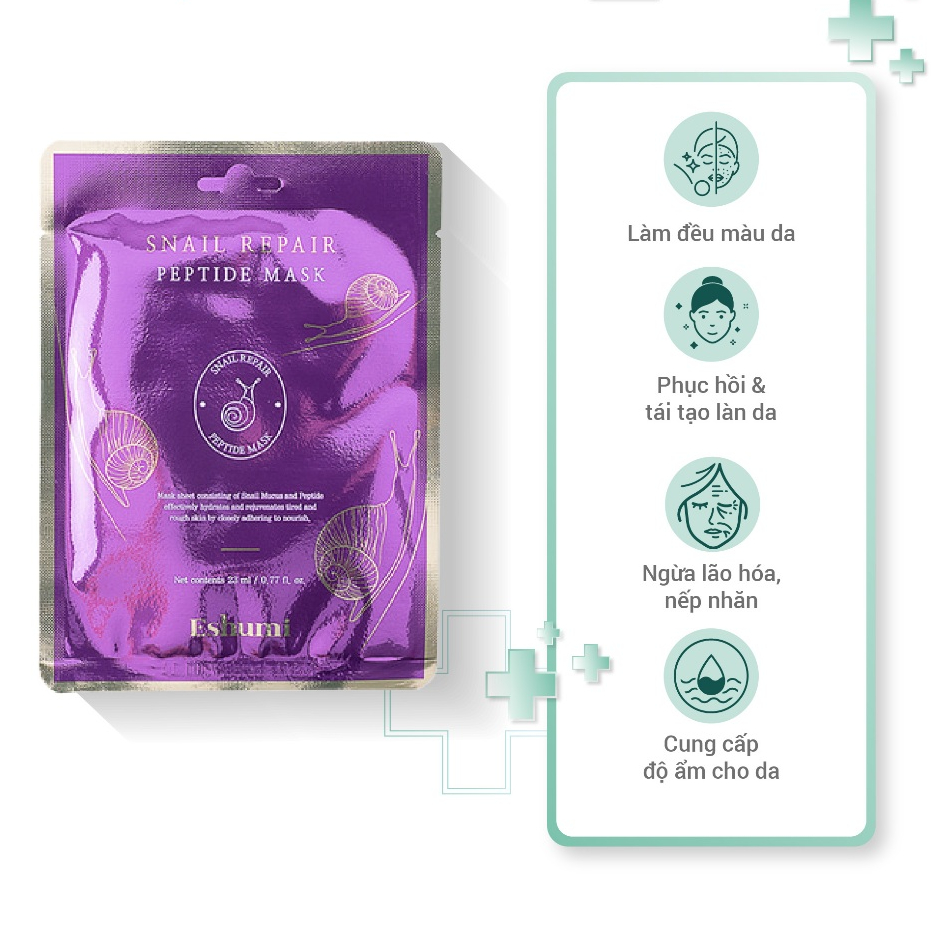 Mặt nạ phục hồi tái tạo trắng sáng da toàn diện chiết xuất ốc sên Eshumi Snail Repair Peptide Mask