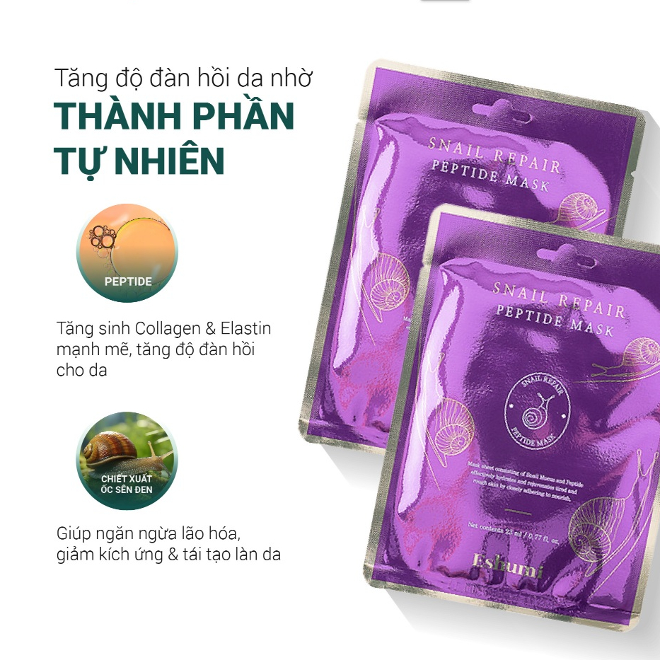 Mặt nạ phục hồi tái tạo trắng sáng da toàn diện chiết xuất ốc sên Eshumi Snail Repair Peptide Mask