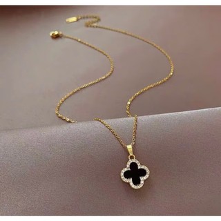 ( Không Đen Gỉ) Vòng Cổ Nữ Titan Cỏ 4 Lá May Mắn 2 Mặt – Dây Chuyền Sang Trọng, Phụ Kiện Thời Trang