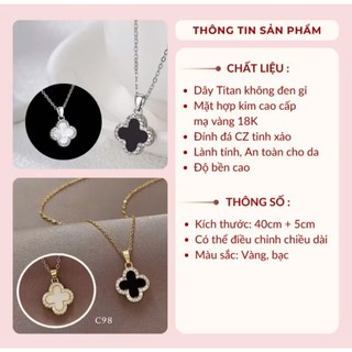 ( Không Đen Gỉ) Vòng Cổ Nữ Titan Cỏ 4 Lá May Mắn 2 Mặt – Dây Chuyền Sang Trọng, Phụ Kiện Thời Trang