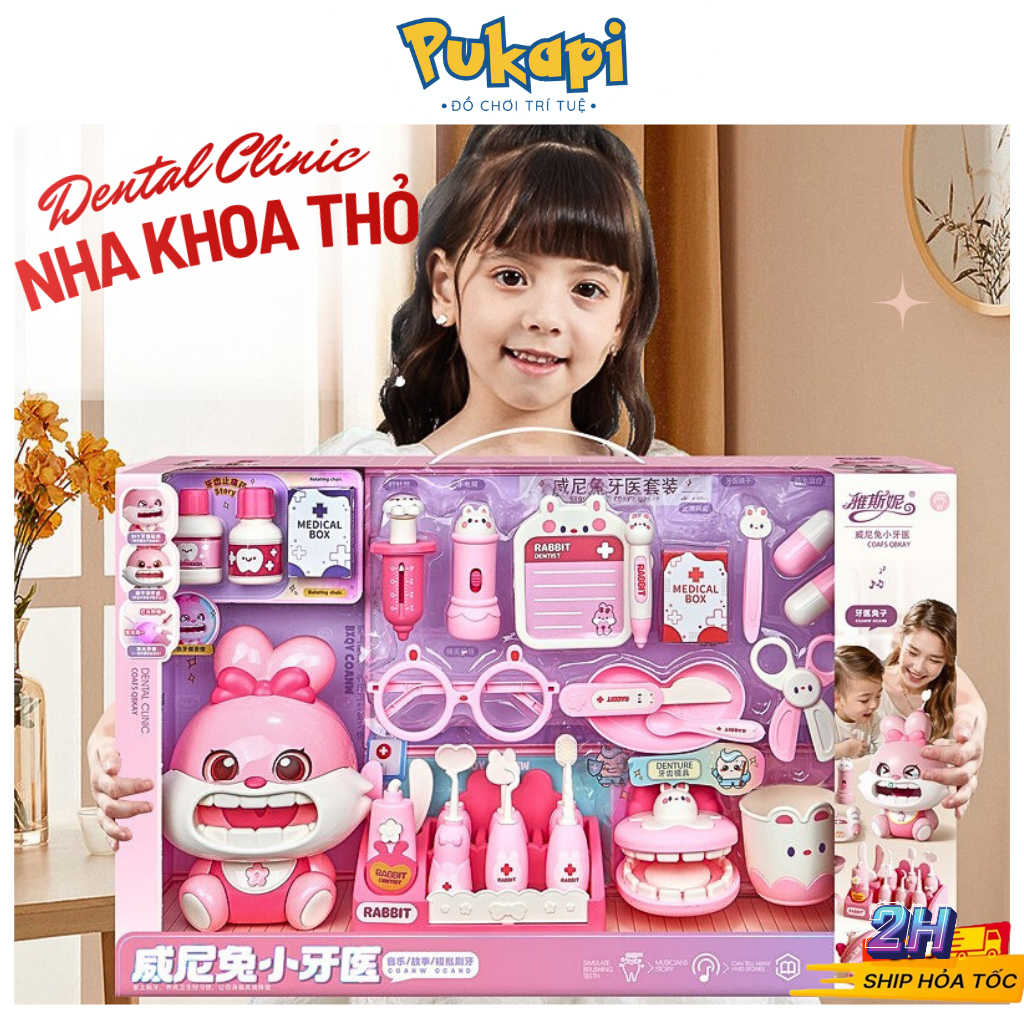 Đồ Chơi Bác Sĩ Nha Khoa Thỏ Hộp To Mô Phỏng Nha Sĩ Và Khám Răng Qùa Tặng Cho Bé Gái - Đồ Chơi Cho Bé PUKAPI