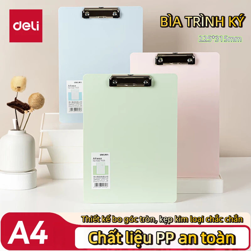 Bìa Trình Ký Nhựa A4 Deli Đơn, Bìa Kẹp Nhựa Giấy, Tài Liệu, Kẹp Hồ Sơ A4 Một Mặt-Màu Pastel