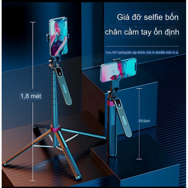 P185 – Gậy selfie gấp gọn kèm remote chụp hình, dùng cho điện thoại