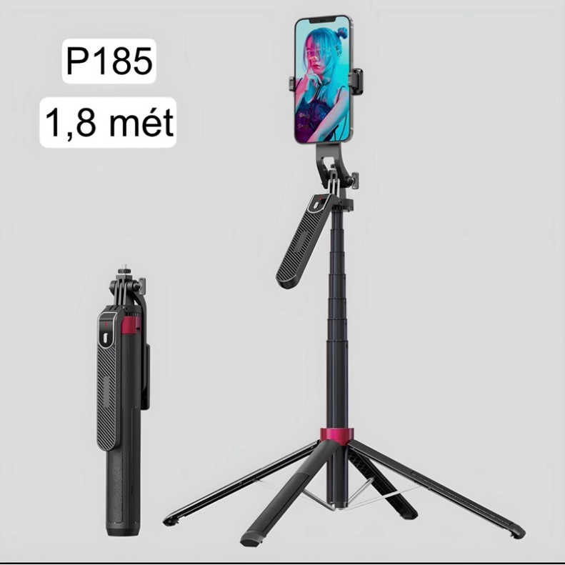 P185 – Gậy selfie gấp gọn kèm remote chụp hình, dùng cho điện thoại