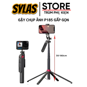 P185 – Gậy selfie gấp gọn kèm remote chụp hình, dùng cho điện thoại